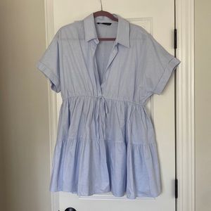 Light Blue Short Sleeve Tiered Shirt Dress